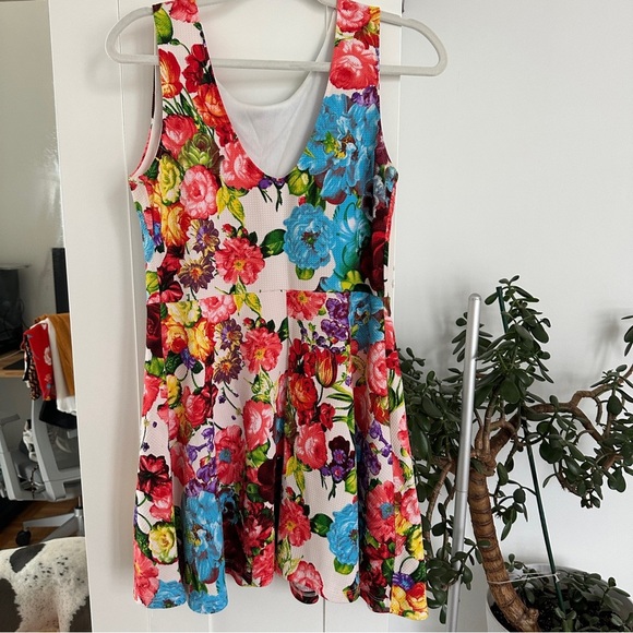 Peppermint Floral Sleeveless V-neck A-line Mini Dress - Picture 2 of 4